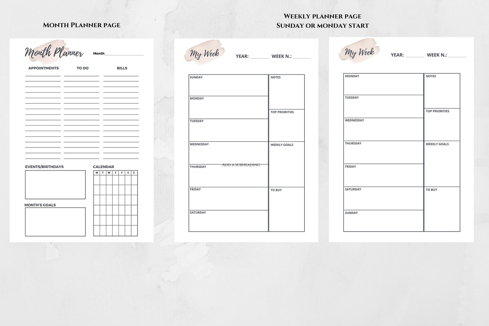 Printable A5 Year Planner, A5 Abstract Printable Undated Planner Bundle ...