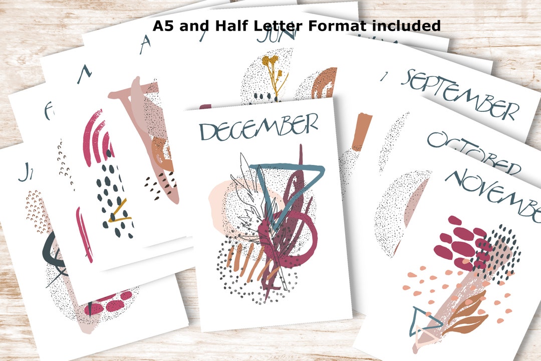 A5 and Half Letter Format Abstract Agenda Monthly Cover Pages. A5 ...