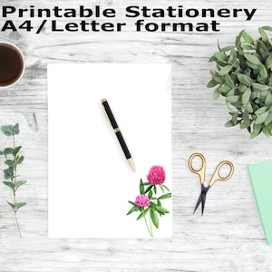 Clover Printable Writing Paper, Watercolor Flower Printable Stationary, A4 and Letter Paper, Stationery Printable, Journal Paper, Note Paper