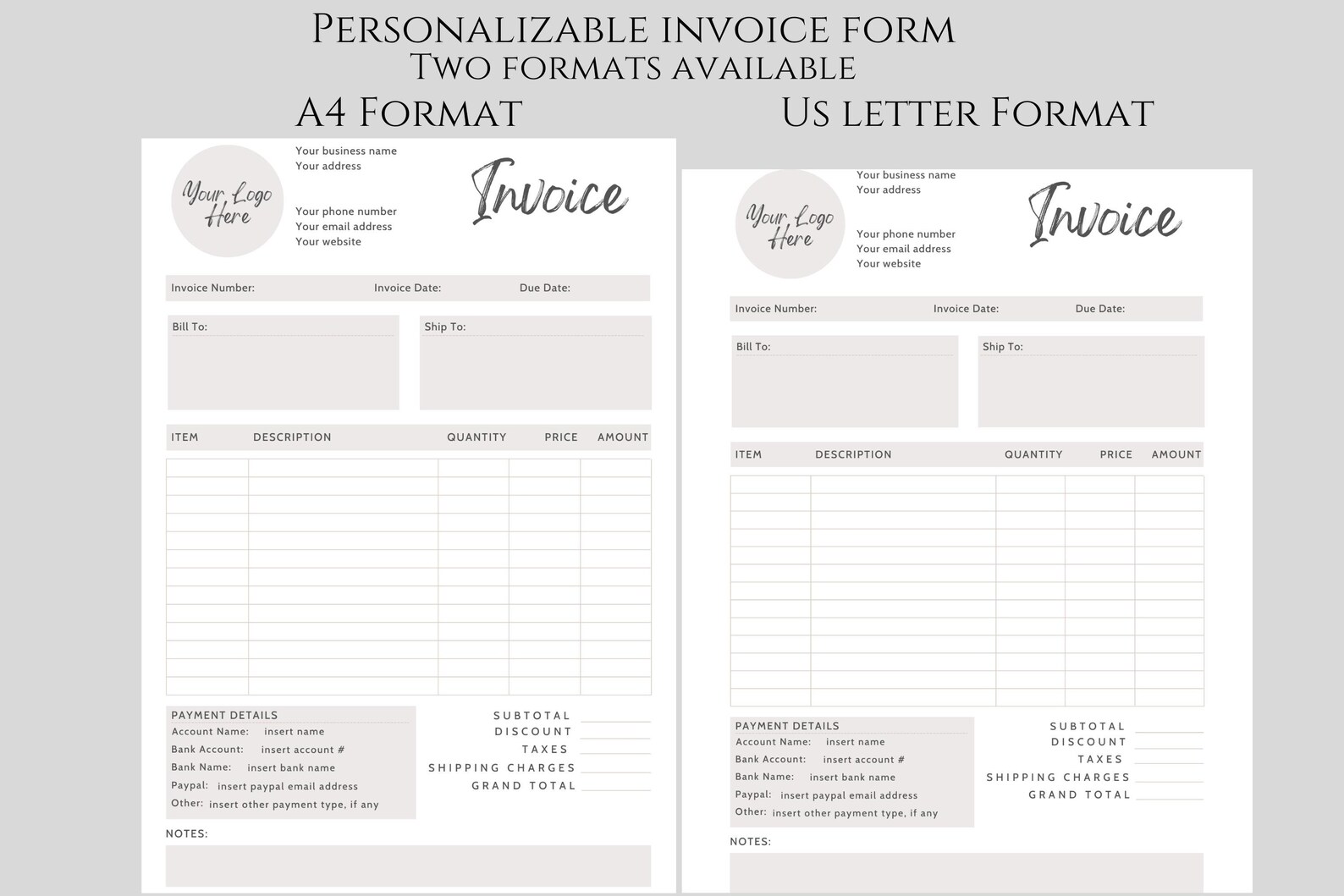 Gray Custom Invoice Form Template for Canva. Printable Crafters Invoice ...