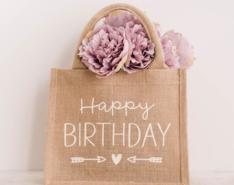 Praktische Geschenktasche zum Geburtstag | Happy Birthday Geschenkverpackung | Tasche zum verschenken | nachhaltige Verpackung aus Jute