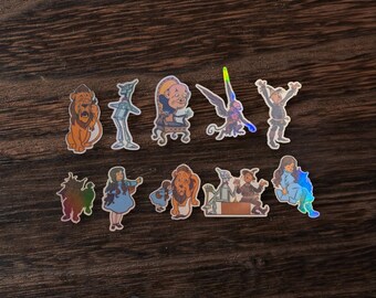 Pegatina holográfica del Mago de Oz / Calcomanía vintage de Dorothy, el León y el Hombre de Hojalata