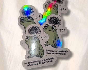 Pegatina holográfica de una rana pensativa // Pegatina de rana "Dos neuronas"