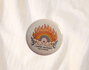 Insignia de apoyo a los derechos y las injusticias de las personas homosexuales / Pin del orgullo LGBTQ con arcoíris llameante (32 mm)