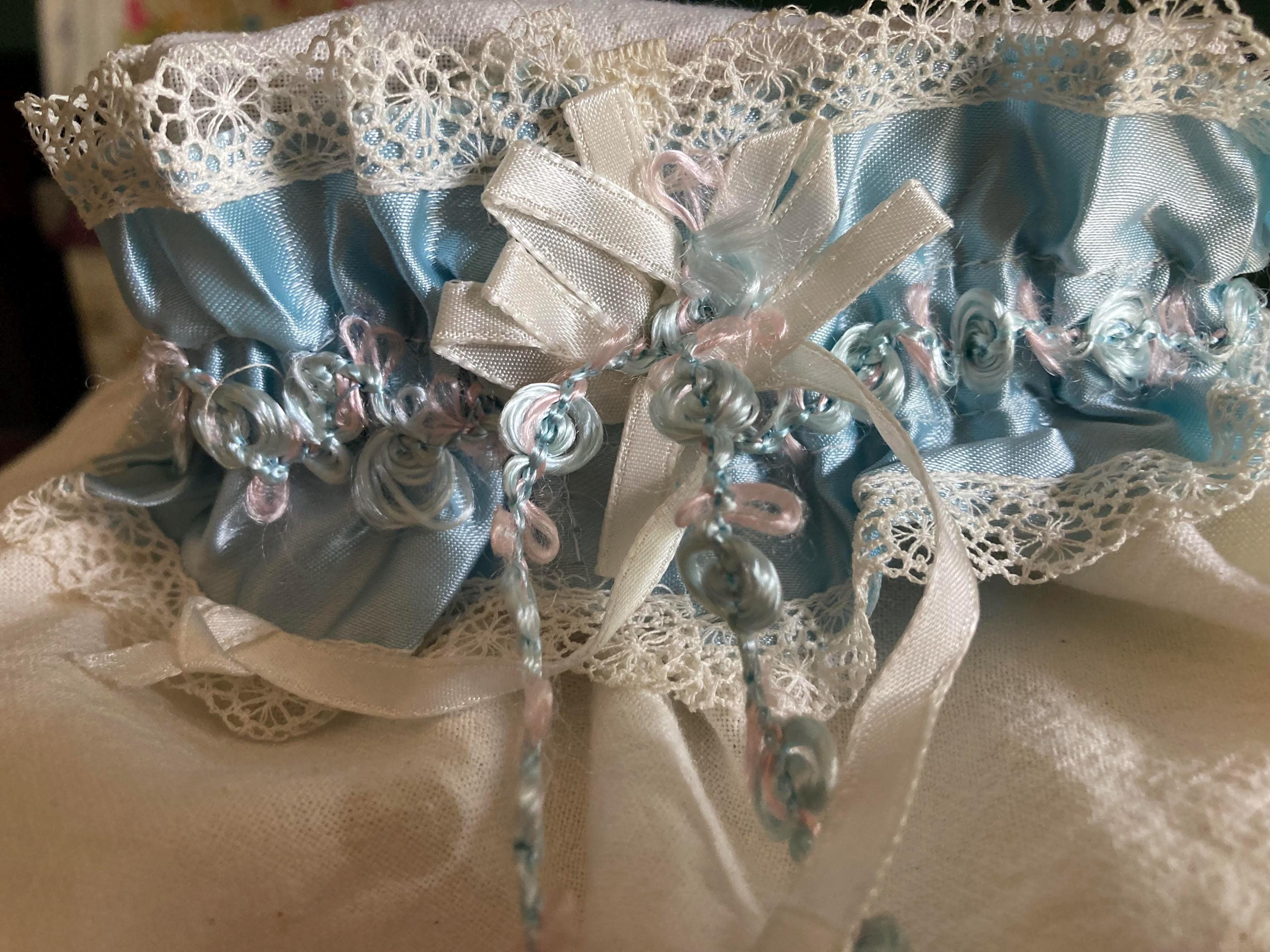 Vintage Wedding Garter: 1948 Blue & White Lace, Mother's Keepsake