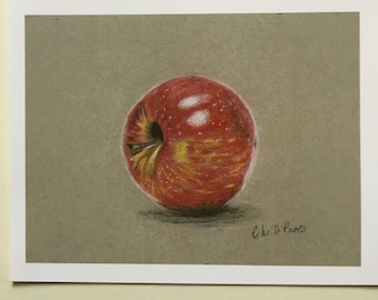 Apple Note Card, Teacher Thank You Card, Colored Pencil Painting (4x6)