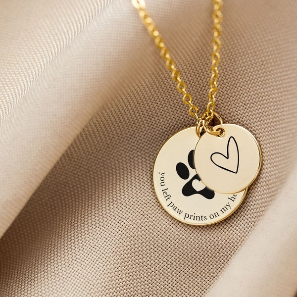 Customizable Dog Jewelry, Personalized Pet Parent Necklace, Gift for Dog Lovers, Engraved Gold Disc Necklace, Paw Print Pendant