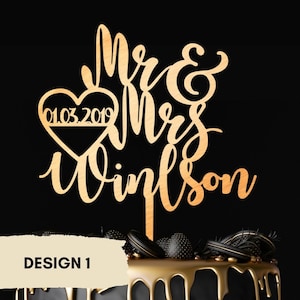 Mr and Mrs Cake Topper, Wedding Cake Topper, Rustic Wedding Cake Topper, Gold Cake Topper