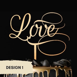 Love Cake Topper - Wedding Cake Topper, Gold Script, Wedding Decor