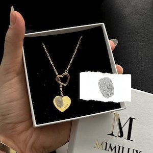 Actual Fingerprint Necklace, Custom Heart Charm with Name for Mom, Engraved Fingerprint Handwriting Jewelry, Memorial Necklace