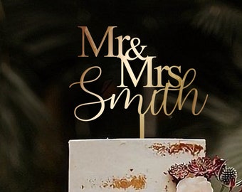 Personalised Wedding Cake Topper / Rustic Wedding Cake Topper / Custom Script Cake Toppers for Wedding / Mr and Mrs Cake Toppers