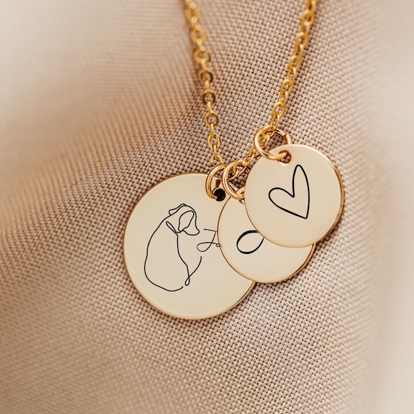 Personalized Dog Name Necklace, Pet Parent Jewelry, Gifts for Dog Lovers, Engraved Gold Disc Necklace, Customized Pet Memorial Gifts