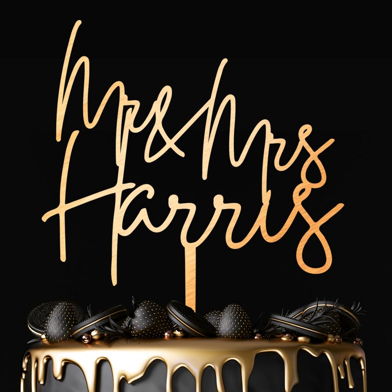 Personalized Wedding Cake Topper Custom Name Cake Topper Mr and Mrs Cake Topper Wood Cake Topper