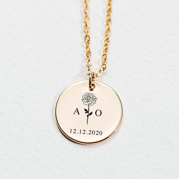 Couple Necklace Initial Custom Initial Disk Necklace for Couple