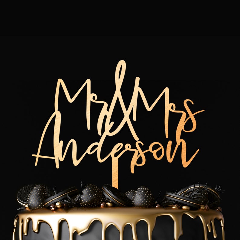Personalized Wedding Cake Topper Custom Name Cake Topper Mr and Mrs Cake Topper Wood Cake Topper
