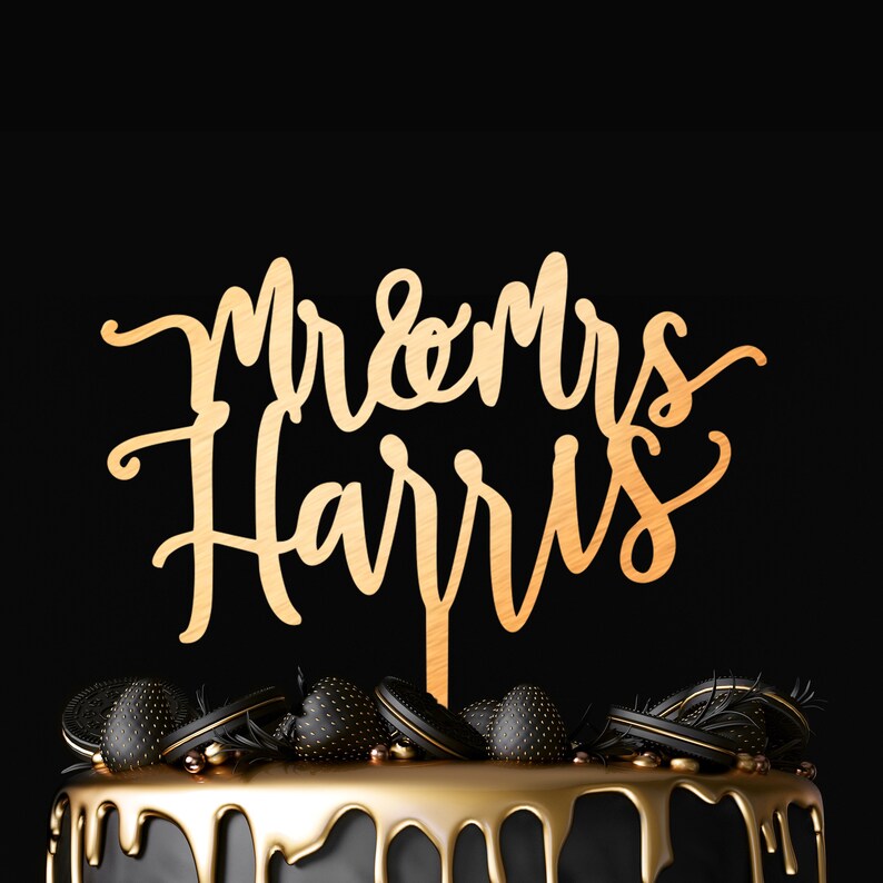 Personalized Wedding Cake Topper Custom Name Cake Topper Mr and Mrs Cake Topper Wood Cake Topper