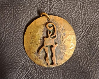 Pagan Pendant Lure Warrior Amulet/  Nordic Bronze Age Art Petroglyphs / Bronze Brass jewellery