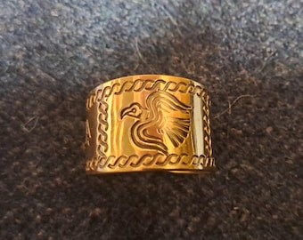 Viking Raven Brass Ring, Custom Valknut Sign, Adjustable Band
