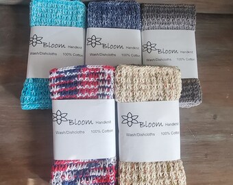 Set of 3 Washcloths/dishcloths-handknit 100% cotton- 9in x 7in- solids/multicolored bundle-great gift