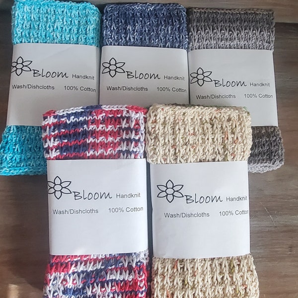 Set of 3 Washcloths/dishcloths-handknit 100% cotton- 9in x 7in- solids/multicolored bundle-great gift