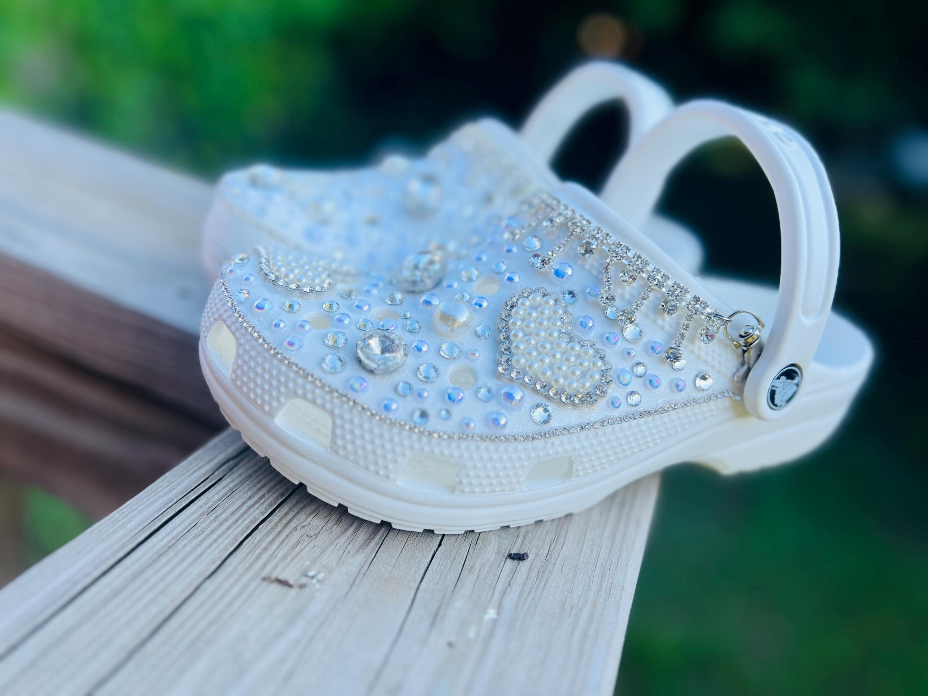 Crocs Silver Glitter Clogs Bridal Groom Beach Wedding Womens 9 Mens 11 Party Wedding Crocs Groom - Etsy main image 3