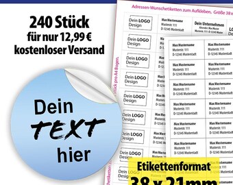 240 St. Etiketten Druckerei Online – im Wunschdesign.  Etiketten-Größe 38 x 21 mm