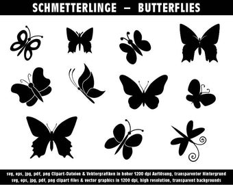 Schmetterlinge Vektor Clipart, Silhouetten Plotter svg, eps, jpg, jpeg, pdf, png, hohe Auflösung, Digital Download, transparente Hintergründe