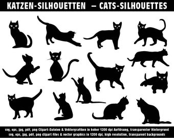 Katzen Vektor Clipart, Silhouetten Plotter svg, eps, jpg, jpeg, pdf, png, hohe Auflösung, Digital Download, transparente Hintergründe