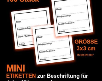 Etiketten für Münzensammlung 30 x 30 mm - Für Sammlermünzen | Vordrucke, beschreibbar | Sammler-Zubehör für Münzalben, Boxen, Etui NUMISMATIKER