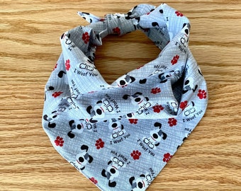 Puppy Love Dog Bandana, Traditional Tie-On Dog Bandana, Dog Scarf, 100% Cotton, Washable