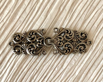 Rare Vintage Silver Tone Marcasite Rectangle Large Brooch Clasp Closure Cloak Coat Kilt Brooch Pretty Gift Costume Jewelry Estate Market