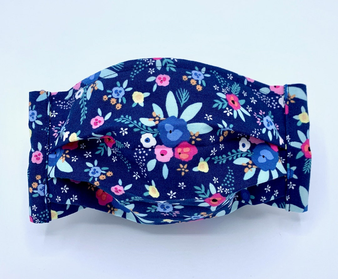 Bright Floral Face Mask, Blue Floral, Cheerful Spring Mask for Adults