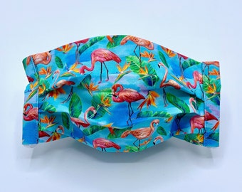 Watercolor Flamingo Face Mask: Adjustable, 100% Cotton
