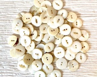 Vintage White Pearl Buttons, Mother of Pearl Two-Hole Buttons, 2 - 2.2 cm, 71 total buttons