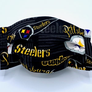 Pittsburg Steelers Gesichtsmaske, Fußball, Erwachsene, mit Filtertasche, Nasendraht und verstellbaren Ohrschlaufen, 100% Baumwolle, waschbar