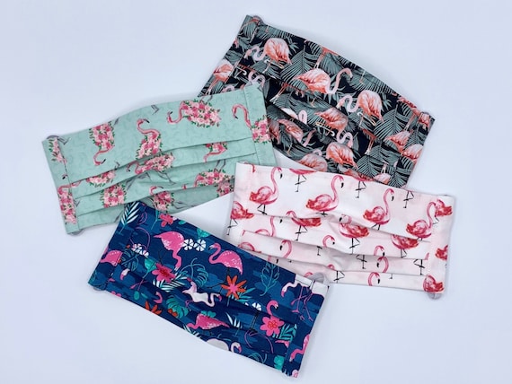 Flamingo Face Mask: Adult Cotton Mask with Adjustable Ear Loops