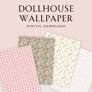Puppenhaus druckbare Tapete | Girly Pop Kollektion | Set mit 4 Digitalen Downloads