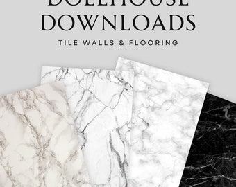 Azulejos y pisos imprimibles para casas de muñecas / Colección de mármol moderno / Juego de 4 descargas digitales para encimeras, salpicaderos, pisos y más