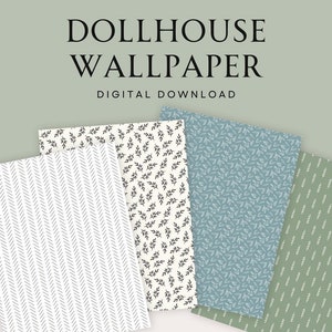 Puppenhaus druckbare Tapete | Moderne Bauernhaus-Kollektion | Set mit 4 Digitalen Downloads