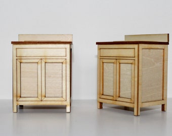 Dollhouse Single Vanity - Unfinished Wood, Non-Functional | Miniature Bathroom Vanity for 1:12 Scale Dollhouse | Hardware Included