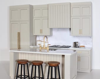 Dollhouse Kitchen Complete Set - Assembled, Non-Functional | Miniature 1:12 Scale Kitchen | Unpainted