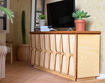 Dollhouse Sideboard Table | 1:12 Scale Miniature TV Console, Midcentury Modern Style - Assembled, Non-Functional
