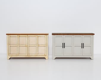 Dollhouse Sideboard Table | 1:12 Scale Miniature TV Console, Modern Farmhouse Grid Style - Assembled, Non-Functional