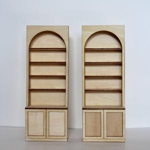 Two miniature arched bookcases for 1:12 scale dollhouse