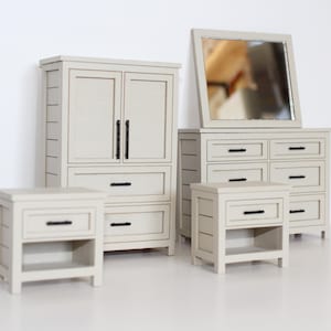 Dollhouse Bedroom Set Bundle | Miniature Dressers + Nightstands for 1:12 Dollhouse - Non-Functional | Fully Assembled, 3 or 5 piece set