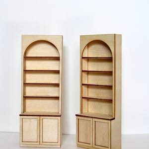 Two miniature arched bookcases for 1:12 scale dollhouse