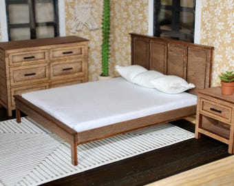 1:12 Scale 4-Panel Wooden Dollhouse Queen Bed Kit | Miniature Queen Bed Frame Kit