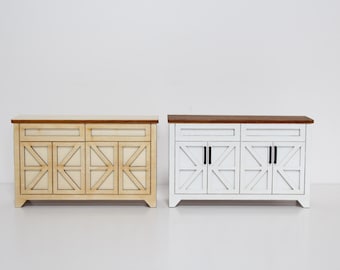 Dollhouse Sideboard Table | 1:12 Scale Miniature TV Console, Modern Farmhouse Style - Assembled, Non-Functional