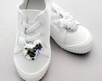 Silver Sequin Mouse Head Shoe Clips