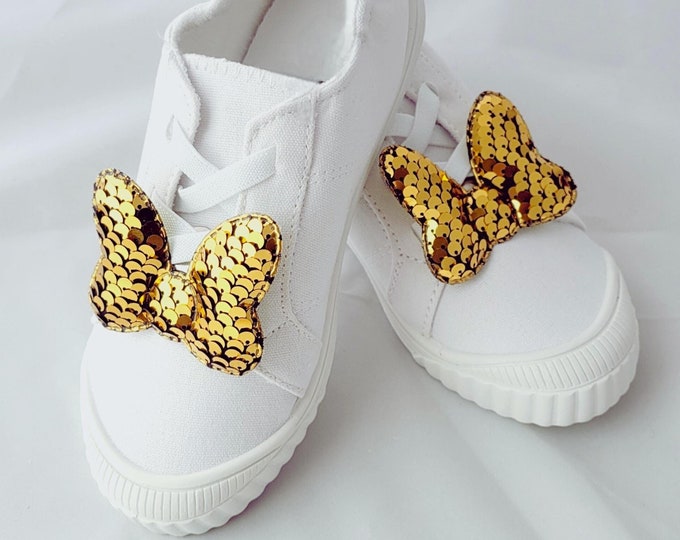 Featured listing image: Gold Sequin Mouse Bow Shoe Clips